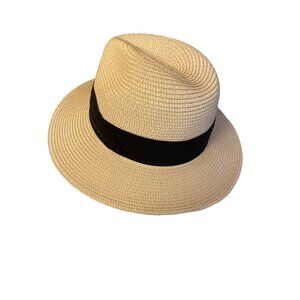 Natural Paper Fedora Black Band Detail Adjustable Strap Hat